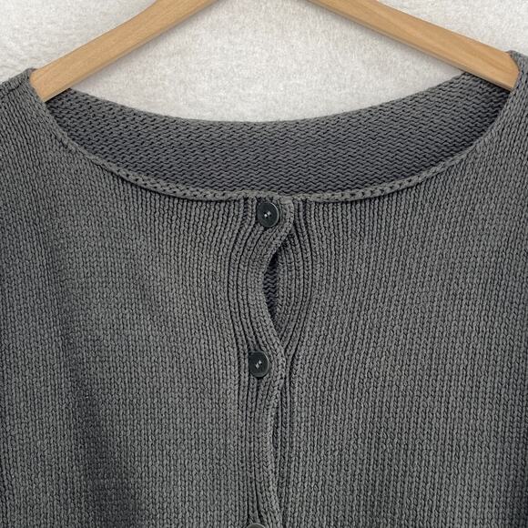 EILEEN FISHER Cardigan L Heavy Cotton Chunky Button Up Drop Shoulder Gray - Picture 4 of 12